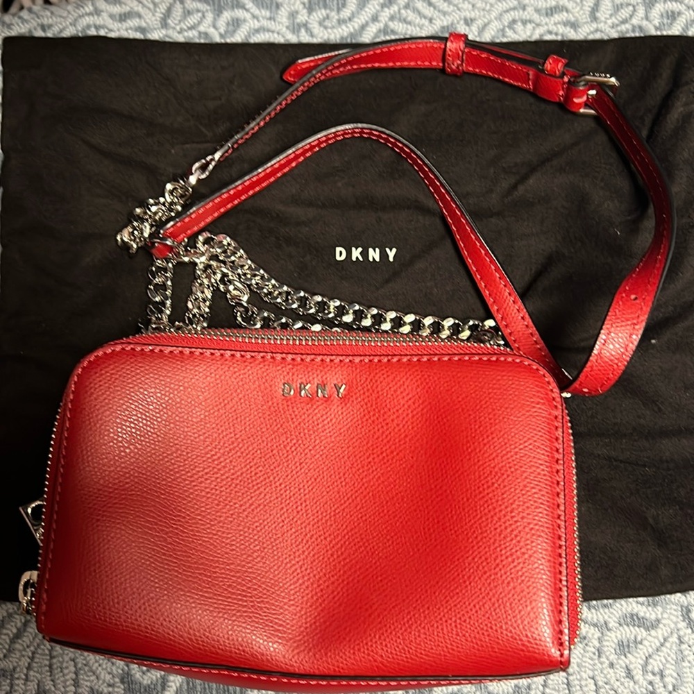 Red and silver DKNY Crossbody with dust bag